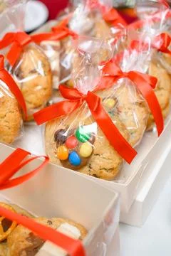 Close-up of gift sets with chocolate chip cookies Stock Photos