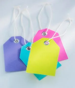 Close up of gift tags with strings Stock Photos