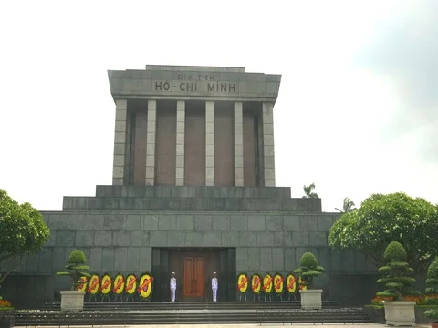 Close up gimbal shot of ho chi minh's mausoleum in hanoi Stock Footage
