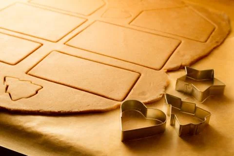 Close-up on gingerbread cookies cut elements Stock Photos