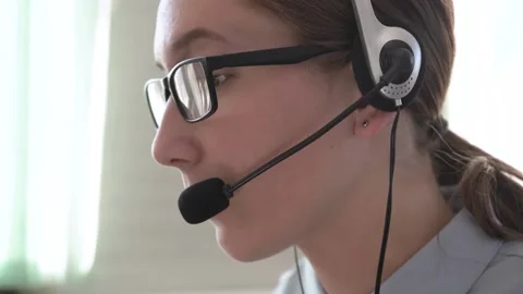 Close-up girl call center operator sells services. Stock Footage 182017544