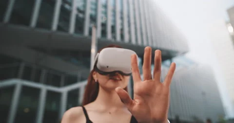 Close up of a girl hand moving while she is using vr Stock Footage 201679313