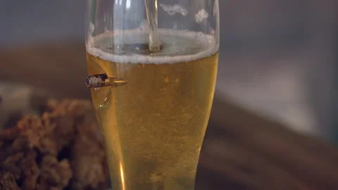 Close-up of a glass of beer. Stock Footage 281864894