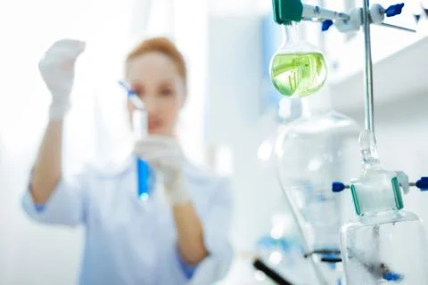 Close up of glass bottles being used for experiments Stock Photos