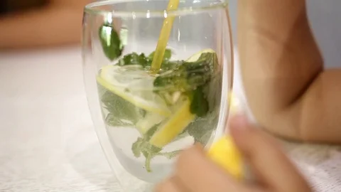 Close-up of a glass with a cold drink Stock Footage 123745899