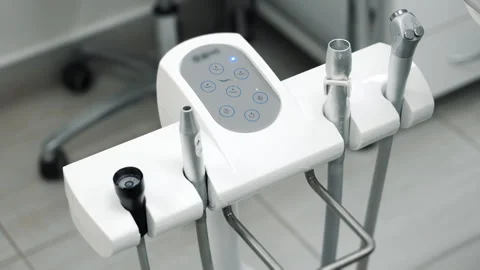 A close-up of a glass of dental instruments in a doctors office. Stock Footage 317664952