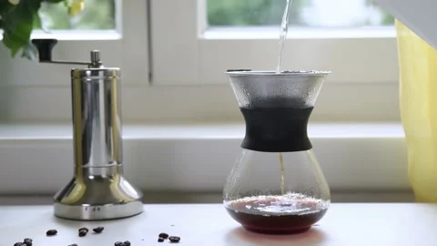 Close up of glass filter coffee maker Stock Footage 159541860