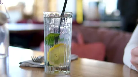 Close up of Glass Lemonade bottles on the event celebration. Fresh cocktails Stock-Footage 314320641