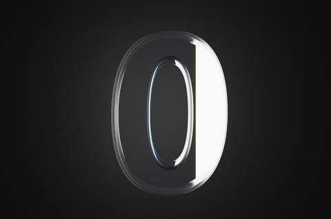 Close up glass number zero on black background. 3d rendering illustration Stock Illustration
