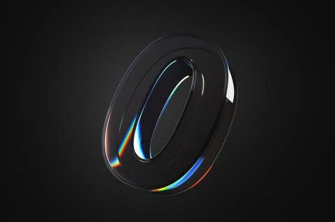 Close up glass number zero on black background. 3d rendering illustration Stock Illustration