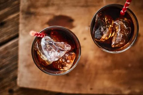 Close up glass of refreshing cola. Stock Photos