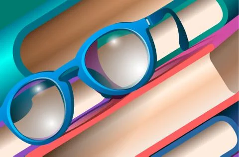 Close-up glasses on books Stock Illustration