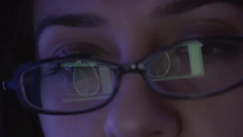 Close Up Glasses Reflection MRI Head Scan Pan Left Stock Footage 82620778