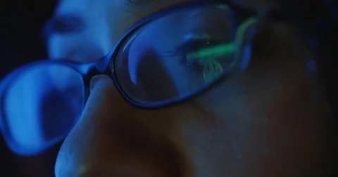 Close Up Glasses Reflection Side MRI Head Scan Pan Right Stock Footage 82621518