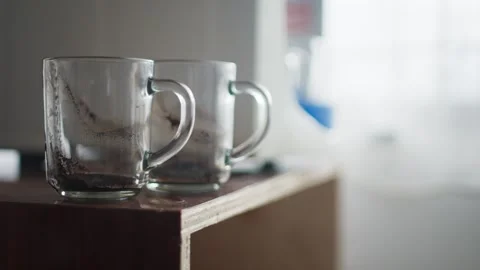 Close Up of Glasses on Shelf Stock Footage 344235855