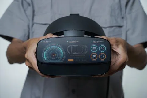 Close up glasses of virtual reality. Future technology concept. Stock Photos