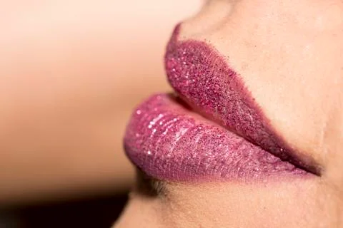Close up of glitter lips Stock Photos
