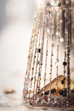Close-Up of Glittering Festive Ornament Strings Stock Photos