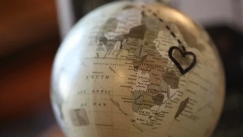 Close Up Of Globe With Heart Drawn Around Ethiopia Video stock 102136463