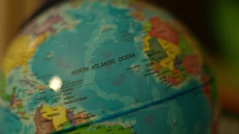 Close-up globe highlights North Atlantic Ocean Stock Footage 342352795