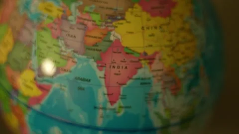Close-up globe rotates, highlighting India and surrounding regions Stock Footage 342352602