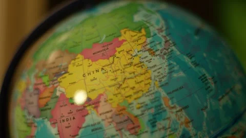 Close-up globe shows Asia and India Stock Footage 342353944