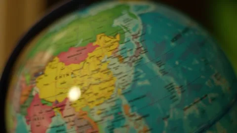 Close-up globe shows Asia and Pacific Ocean Stock Footage 342354031