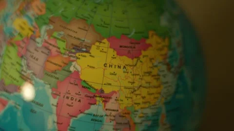 Close-up globe shows China and India Stock Footage 342353518