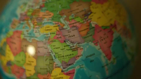 Close-up globe spins, highlighting Middle East countries Stock Footage 341829629