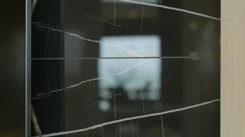 Close up of glossy black tile ornamented with white stripes in marble patterned Stock Footage 265201428