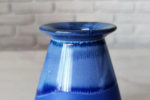 Close Up of Glossy Blue Ceramic Vase with Deep Blue Glaze Stock Photos