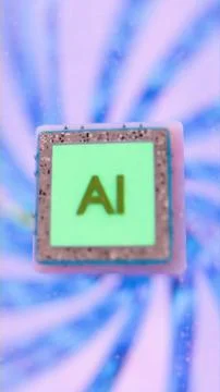 Close-up of glowing AI microchip with shallow depth of field and radial blu.. 스톡 일러스트
