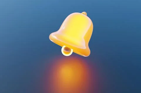 Close-up of glowing bell on blue background. 3d rendering illustration Stock Illustration