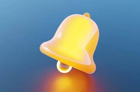 Close-up of glowing bell on blue background. 3d rendering illustration Stock Illustration