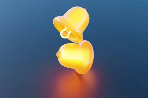 Close-up of glowing bell on blue background. 3d rendering illustration Stock Illustration