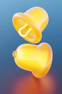 Close-up of glowing bell on blue background. 3d rendering illustration Stock Illustration