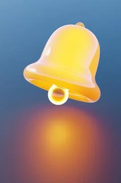 Close-up of glowing bell on blue background. 3d rendering illustration Stock Illustration