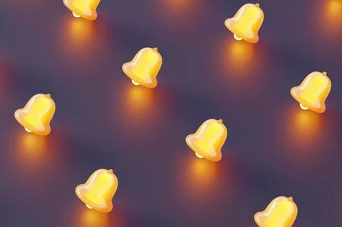 Close-up of glowing bells on blue background. 3d rendering illustration Stock Illustration