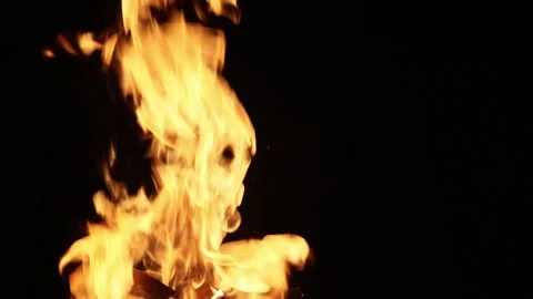 Close-up of a glowing campfire burning brightly in the dark night Stock Footage 318594614