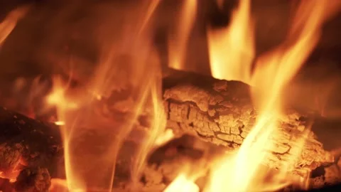 Close up of glowing logs in a campfire Stock Footage 235152855