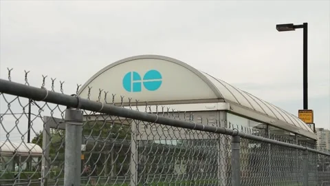 Close on go train transit mass transportation system green logo on white Stock Footage 246611760