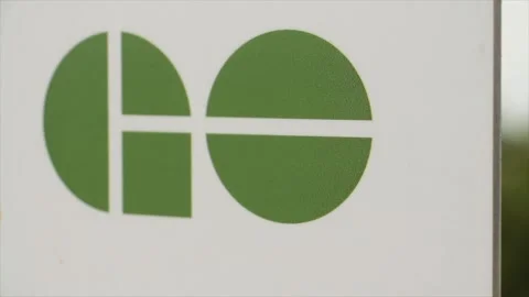 Close on go train transit mass transportation system green logo on white Stock Footage 246611761