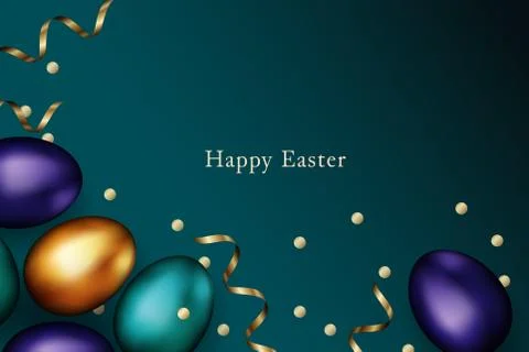 Close up of gold and color easter eggs on dark background. Easter colorful eggs 스톡 일러스트
