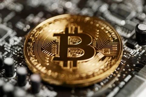 Close-up of gold bitcoin 库存照片