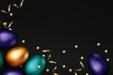 Close up of gold color easter eggs on black background. Easter colorful design 库存插图
