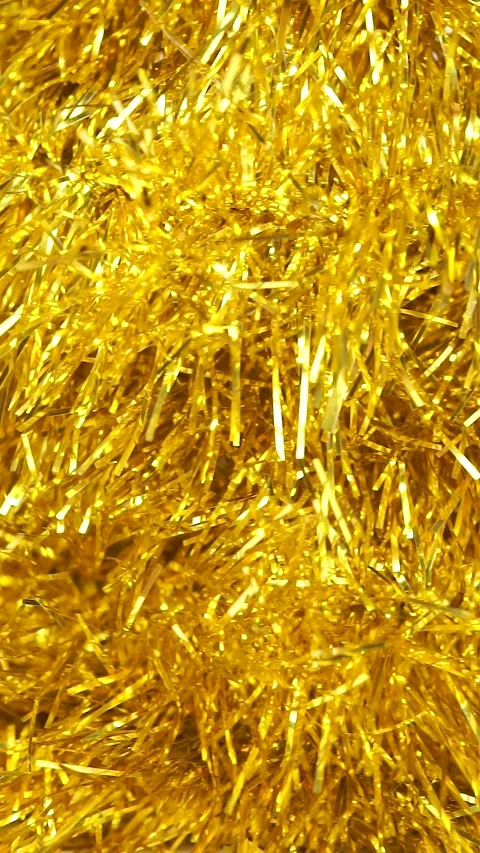 Close-up of gold tinsel Stock-Footage 327442414