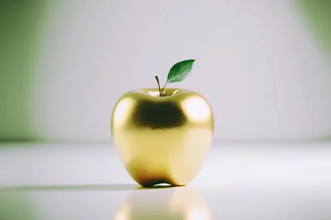 Close-up of golden apple on a white table Stock Illustration