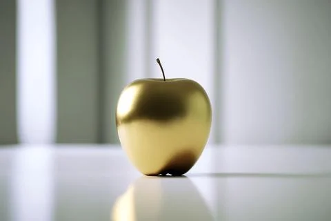 Close-up of golden apple on a white table Stock Illustration