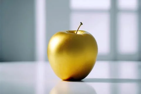 Close-up of golden apple on a white table Stock Illustration