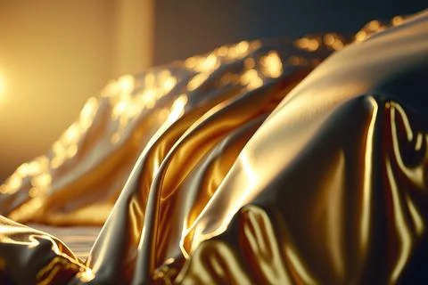Close-up of golden bedsheets with sunlight Stock Illustration